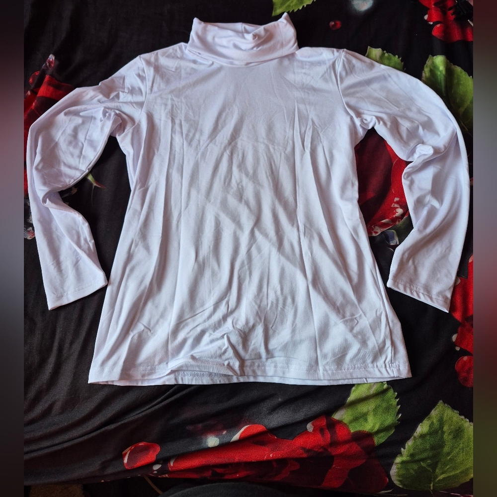 Basic White Turtleneck Long Sleeve Top